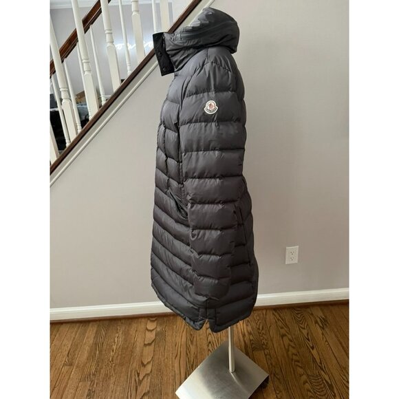 Moncler Flammette Water Repellent Long Hooded Down Coat Grey Size 5 - Picture 4 of 12
